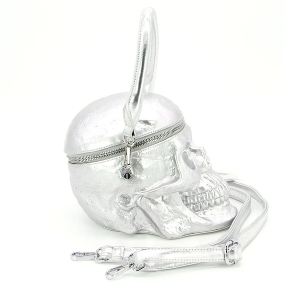 Silver Metallic Skull Head Purse - Picture 3 of 4